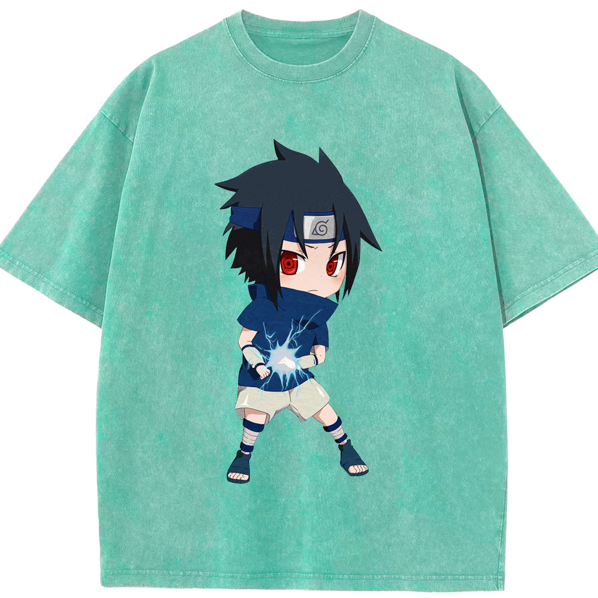 （画像用） NARUTO -ナルト- うちは サスケ Uchiha Sasuke 綿100% ヴィンテージ風 半袖Tシャツ（フロントプリント）